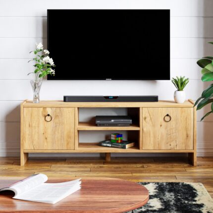 İntergo TV Ünitesi ve Sehpası Kapaklı Raflı Suntalam Retro Modern Tasarım 120x44x29 cm Ölçülerinde - Görsel 2