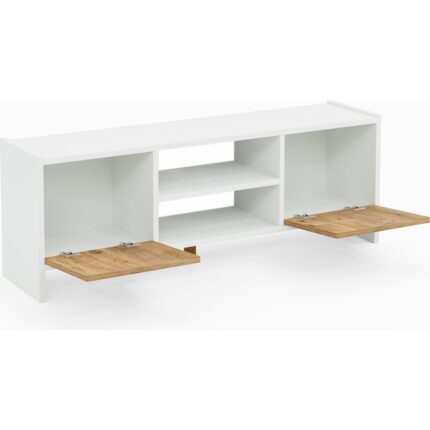 İntergo Kapaklı ve Raflı Modern Minimalist TV Ünitesi - Yonga Levha, 120x29x44 cm - Görsel 4