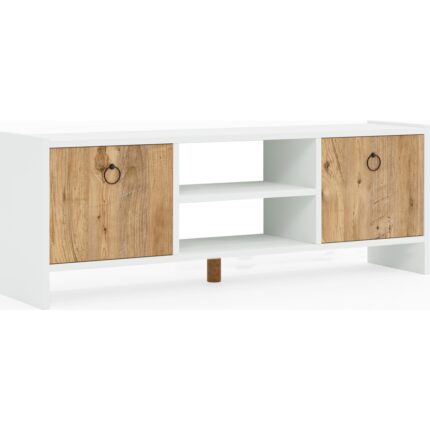 İntergo Kapaklı ve Raflı Modern Minimalist TV Ünitesi - Yonga Levha, 120x29x44 cm - Görsel 5
