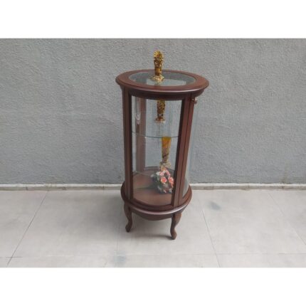 Bengi Ticaret Gümüşlük Yuvarlak Model Parlak Ceviz Kayın Aslan Ayak 3 Raf Bombe Cam 78 El Yapım - Görsel 3