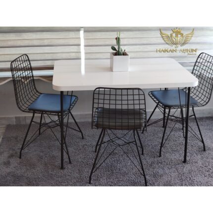 By Hakan Aşkın Siyah Metal Ayaklı 70 x 110  cm  Kalınlıklı (Tek Masa) White Eclipse Balkon - Çalışma - Mutfak Masası - Görsel 4