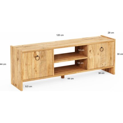 İntergo TV Ünitesi ve Sehpası Kapaklı Raflı Suntalam Retro Modern Tasarım 120x44x29 cm Ölçülerinde - Görsel 4
