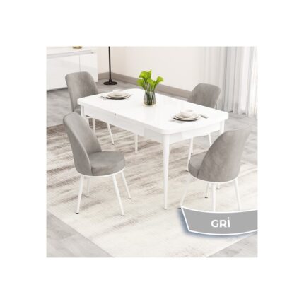 Canisa Nix Serisi Açılabilir 70X114 Beyaz Mutfak Masası Takımı ve 4 Sandalye