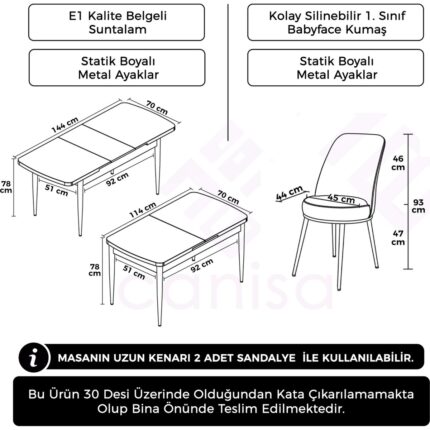 Canisa Nix Serisi Açılabilir 70X114 Beyaz Mutfak Masası Takımı ve 4 Sandalye - Görsel 5