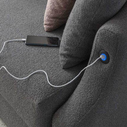 Eymense Letto Vip Akıllı Yuvarlak Yataklı USB Soketli Antrasit Karyola Kanepe - Görsel 2