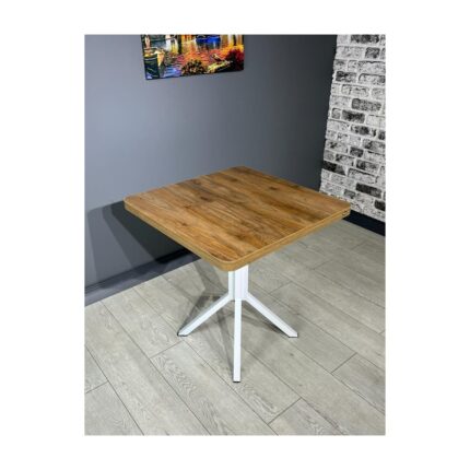 Hey Modüler Mobilya Tepe Ceviz Beyaz Mutfak Yemek Masası Balkon Masası Kavisli Köşe Beyaz Ayak 70 cm - Görsel 4