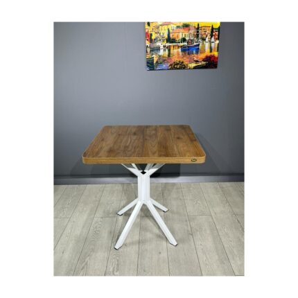 Hey Modüler Mobilya Tepe Ceviz Beyaz Mutfak Yemek Masası Balkon Masası Kavisli Köşe Beyaz Ayak 70 cm - Görsel 5