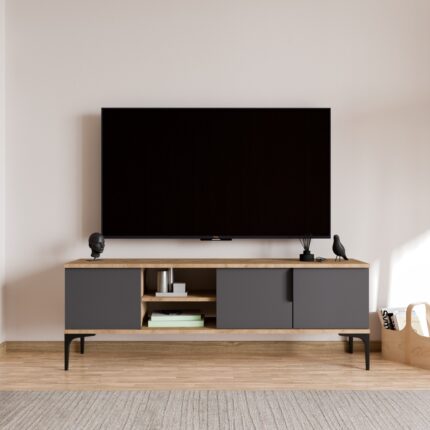 Alonex Tarz (Full Antrasit) , 150 cm Tv Ünitesi , Tv Sehpası ,raflı Tv Ünitesi Konsol