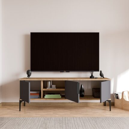 Alonex Tarz (Full Antrasit) , 150 cm Tv Ünitesi , Tv Sehpası ,raflı Tv Ünitesi Konsol - Görsel 3
