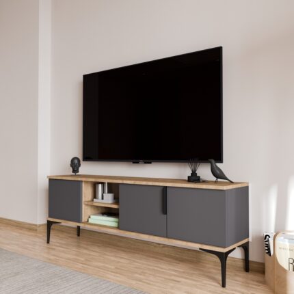 Alonex Tarz (Full Antrasit) , 150 cm Tv Ünitesi , Tv Sehpası ,raflı Tv Ünitesi Konsol - Görsel 2