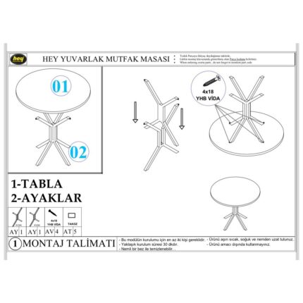 Hey Modüler Mobilya Saray Yuvarlak Mutfak Masası Yemek Masa Balkon Masa Fiskos Masa Metal Siyah Ayak 80 cm - Görsel 5
