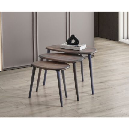 Faw Decor Doğal Ahşap Zigon Sehpa 3'lü Set, Modern Masif Yan Sehpa - Görsel 2