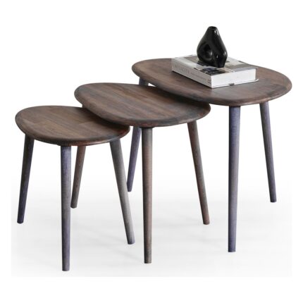 Faw Decor Doğal Ahşap Zigon Sehpa 3'lü Set, Modern Masif Yan Sehpa - Görsel 4