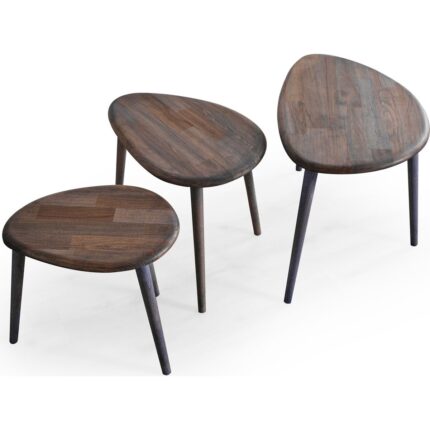 Faw Decor Doğal Ahşap Zigon Sehpa 3'lü Set, Modern Masif Yan Sehpa - Görsel 5