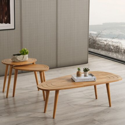 Faw Decor Sweet  Ahşap Orta Sehpa ve 2'li Zigon Sehpa Set, Modern Masif Yan ve Orta Sehpa Set - Görsel 2