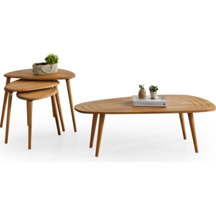 Faw Decor Sweet  Ahşap Orta Sehpa ve 2'li Zigon Sehpa Set, Modern Masif Yan ve Orta Sehpa Set - Görsel 3
