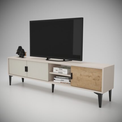 Cool Home Marin Tv Ünitesi Tv Sehpası 180 cm Çizgi Desenli , Raflı , Sis Gri(BEYAZ DEĞİLDİR) - Görsel 5