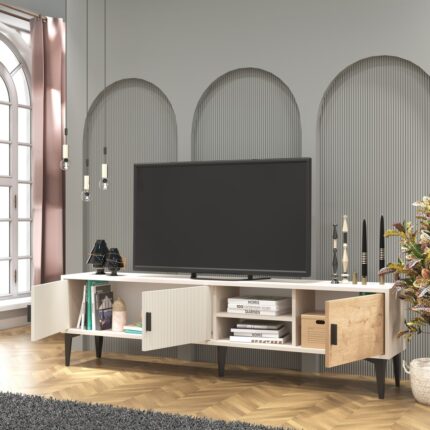 Cool Home Marin Tv Ünitesi Tv Sehpası 180 cm Çizgi Desenli , Raflı , Sis Gri(BEYAZ DEĞİLDİR) - Görsel 4