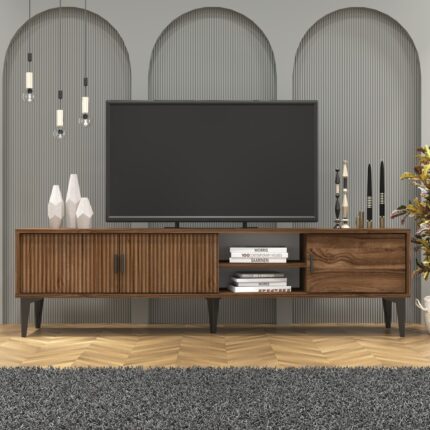 Cool Home Marin Tv Ünitesi Tv Sehpası 180 cm Çizgi Desenli , Raflı , Ceviz - Görsel 3