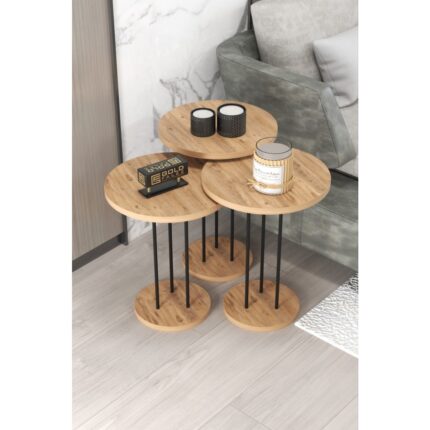 Gold Falez Zigon Sehpa – Metal Ayaklı, Dayanıklı Yonga Levha, Minimalist Tasarım, 34 ve 22 cm Tablalı Ev Dekoru