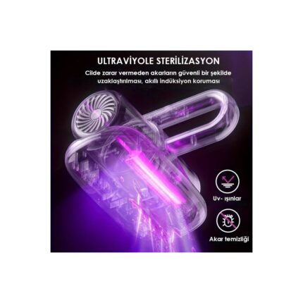 Enshall Şarjlı Mini Uv-C Işınlı El Süpürgesi  Çarşaf Yastık Tüy Temizleme Makinesi 5000-8000PA 100W - Görsel 4