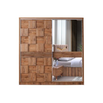 Avm 24 Cenevre Gardırop-Ceviz-207x60x215cm-Sürgülü Aynalı Kapak-Ücretsiz Nakliye Ve Montaj