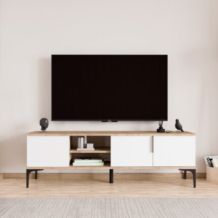 Alonex Tarz Tv Ünitesi , Raflı Tv Sehpası , 180 cm Tv Konsolu (Full Beyaz)