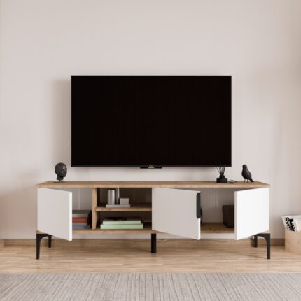 Alonex Tarz Tv Ünitesi , Raflı Tv Sehpası , 180 cm Tv Konsolu (Full Beyaz) - Görsel 4
