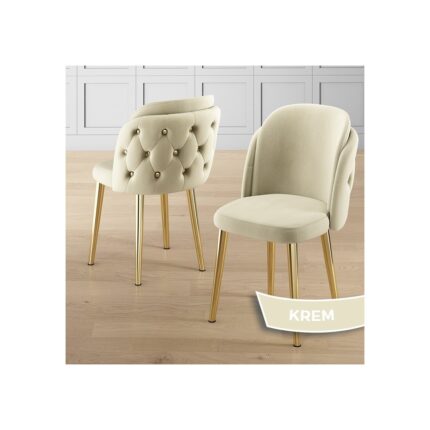 Canisa Zae Serisi 90X168 Lak Panel Beyaz Mermer Desen Gold Ayak Masa Takımı 6 Sandalye - Görsel 2