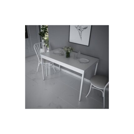 Alesta Life Beyaz Mutfak Masası, Yemek Masası, Çalışma Masası, Metal Ayaklı Masa, Bilgisayar Masası 70X120 cm