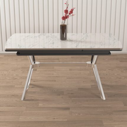 Canisa Nis Serisi 89X150 Açılabilir Lak Panel Beyaz Mermer Desen Masa