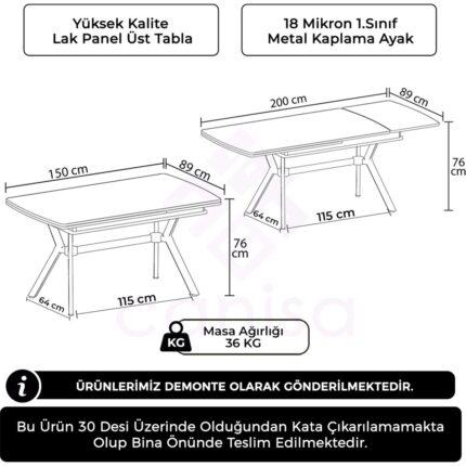 Canisa Nis Serisi 89X150 Açılabilir Lak Panel Beyaz Mermer Desen Masa - Görsel 3