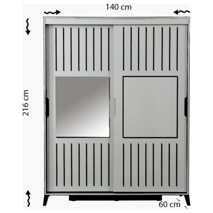 Pasific Home Huga Sürgülü 2 Kapaklı Aynalı Gardırop, Beyaz, 140 cm - Görsel 5