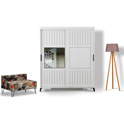 Pasific Home Huga Sürgülü 2 Kapaklı Aynalı Gardırop, Beyaz, 190 cm