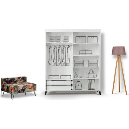 Pasific Home Huga Sürgülü 2 Kapaklı Aynalı Gardırop, Beyaz, 190 cm - Görsel 4