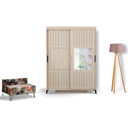 Pasific Home Huga Sürgülü 2 Kapaklı Aynalı Gardırop, Meşe, 140 cm