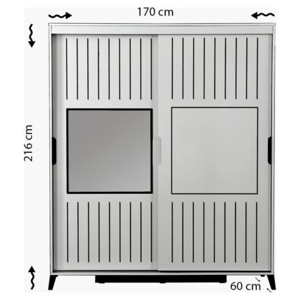 Pasific Home Huga Sürgülü 2 Kapaklı Aynalı Gardırop, Meşe, 170 cm - Görsel 5