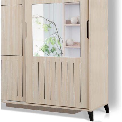 Pasific Home Huga Sürgülü 2 Kapaklı Aynalı Gardırop, Meşe, 160 cm - Görsel 3