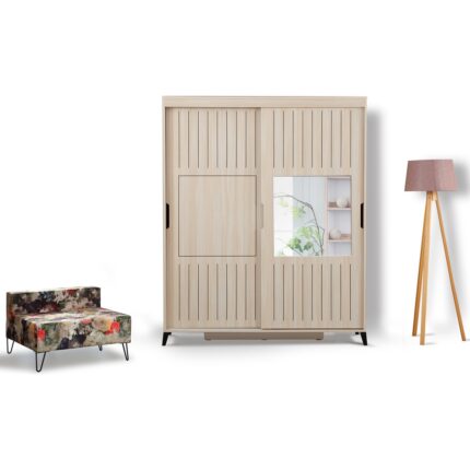 Pasific Home Huga Sürgülü 2 Kapaklı Aynalı Gardırop, Meşe, 180 cm