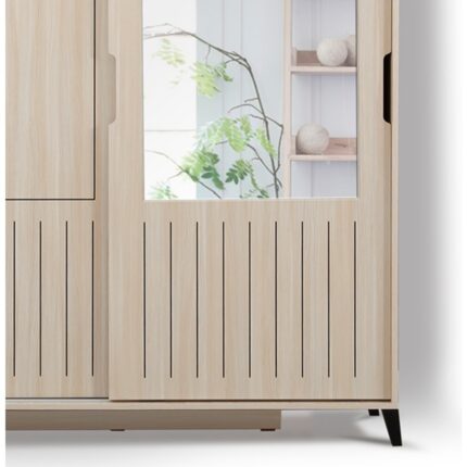 Pasific Home Huga Sürgülü 2 Kapaklı Aynalı Gardırop, Meşe, 180 cm - Görsel 2