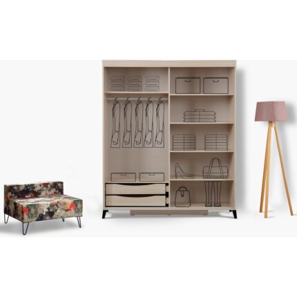 Pasific Home Huga Sürgülü 2 Kapaklı Aynalı Gardırop, Meşe, 190 cm - Görsel 4