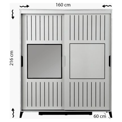 Pasific Home Huga Sürgülü 2 Kapaklı Aynalı Gardırop, Ceviz ,160 cm - Görsel 5