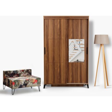 Pasific Home Huga Sürgülü 2 Kapaklı Aynalı Gardırop, Ceviz ,130 cm