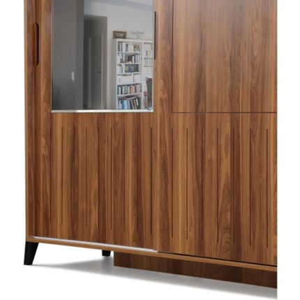 Pasific Home Huga Sürgülü 2 Kapaklı Aynalı Gardırop, Ceviz ,130 cm - Görsel 2