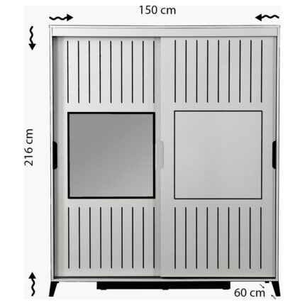 Pasific Home Huga Sürgülü 2 Kapaklı Aynalı Gardırop, Ceviz ,150 cm - Görsel 5