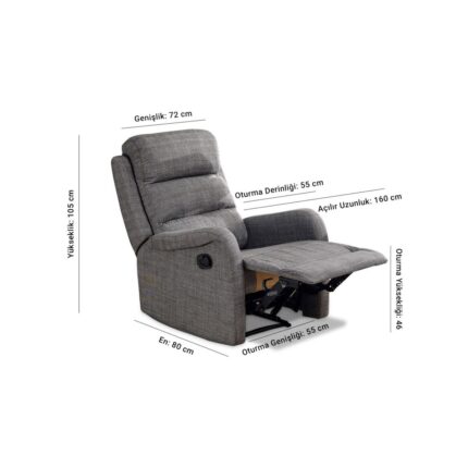 Niron Yatak Niron Comfort TV Koltuğu Fonksiyonel Baba Koltuğu Gri Keten Kumaş Yatan Tekli Berjer Koltuk - Görsel 4