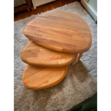 Faw Decor Masif Ahşap Yağlı Zigon Sehpa 3'lü Set, Ceviz Orta Yüzyıl Modern Yan Sehpa - Görsel 3
