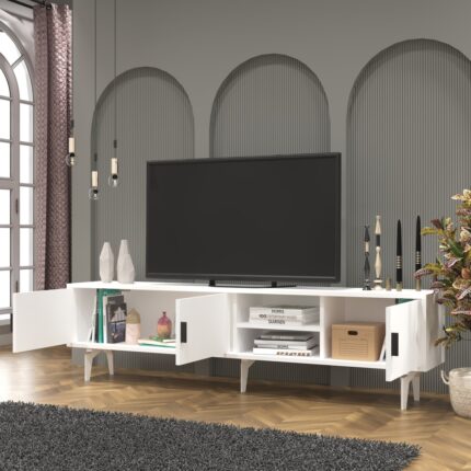 Cool Home Marin Tv Ünitesi Tv Sehpası 180 cm , Raflı , Beyaz - Görsel 3
