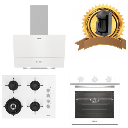 Altus Beyaz Cam Ankastre Set 535 W - 189 Dw Ocak WOKLU-321 W Fırın Turbo