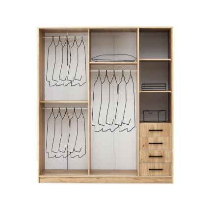 Erezoğulları Mobilya Damla Meşe Modern Sürgülü Aynalı Elbise Dolabı Gardrop 180X60X210CM - Görsel 2